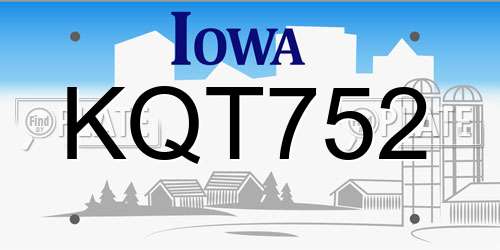 KQT752 Iowa License Plate