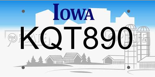 KQT890 Iowa License Plate