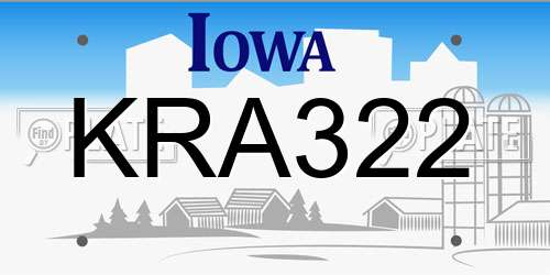 KRA322 Iowa License Plate