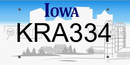 KRA334 Iowa License Plate