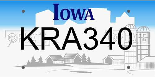 KRA340 Iowa License Plate