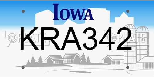 KRA342 Iowa License Plate
