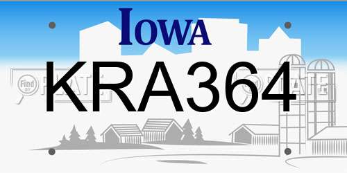 KRA364 Iowa License Plate