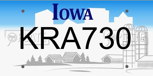 KRA730 Iowa License Plate