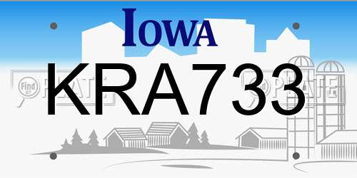 KRA733 Iowa License Plate
