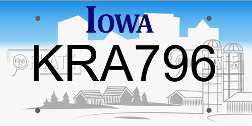 KRA796 Iowa License Plate