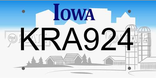 KRA924 Iowa License Plate