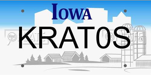 KRAT0S Iowa License Plate