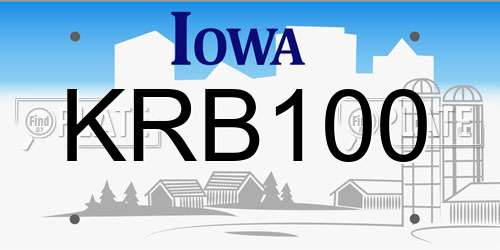 KRB100 Iowa License Plate
