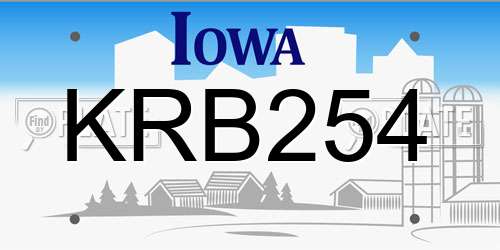 KRB254 Iowa License Plate
