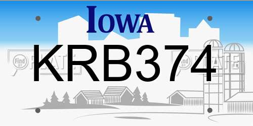 KRB374 Iowa License Plate