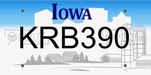 KRB390 Iowa License Plate