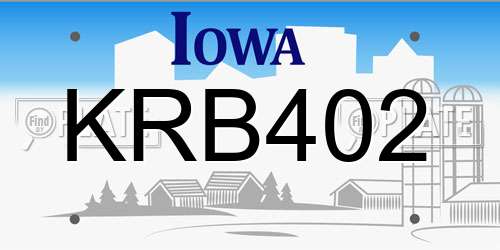 KRB402 Iowa License Plate