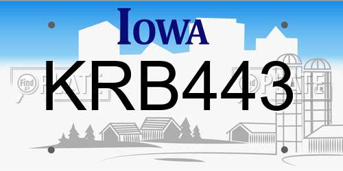 KRB443 Iowa License Plate
