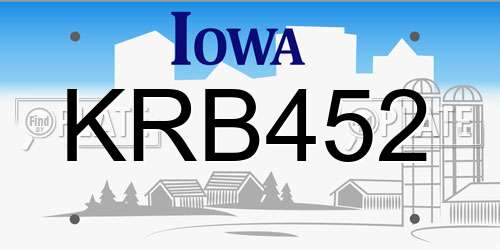 KRB452 Iowa License Plate