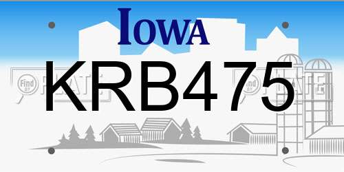KRB475 Iowa License Plate