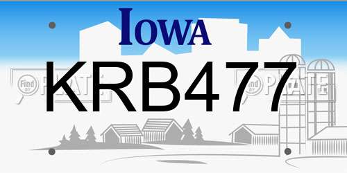 KRB477 Iowa License Plate