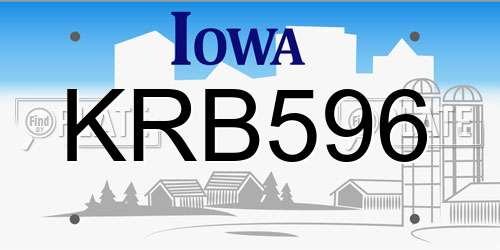 KRB596 Iowa License Plate
