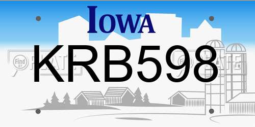 KRB598 Iowa License Plate