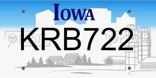 KRB722 Iowa License Plate