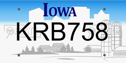 KRB758 Iowa License Plate