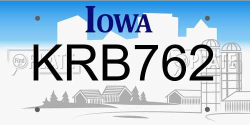KRB762 Iowa License Plate