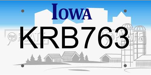 KRB763 Iowa License Plate