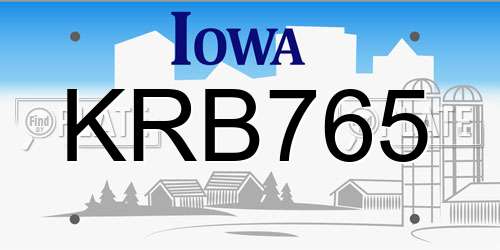 KRB765 Iowa License Plate