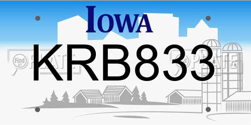 KRB833 Iowa License Plate