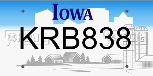 KRB838 Iowa License Plate