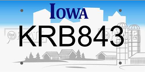 KRB843 Iowa License Plate