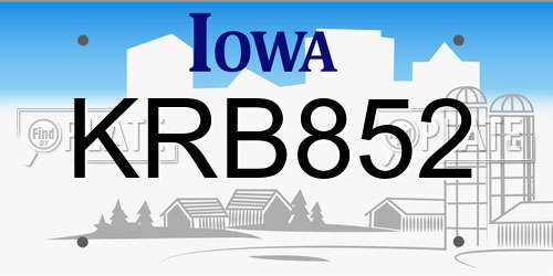KRB852 Iowa License Plate