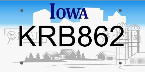 KRB862 Iowa License Plate