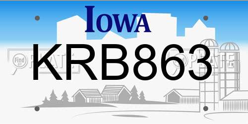 KRB863 Iowa License Plate