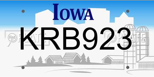 KRB923 Iowa License Plate