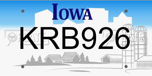 KRB926 Iowa License Plate