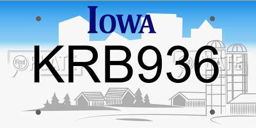 KRB936 Iowa License Plate