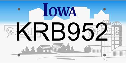 KRB952 Iowa License Plate