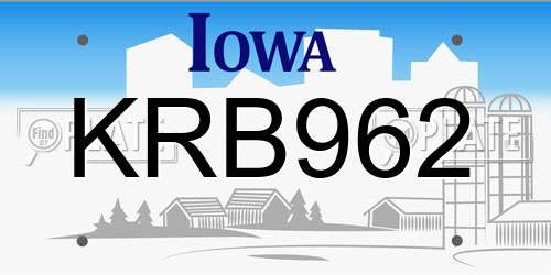 KRB962 Iowa License Plate