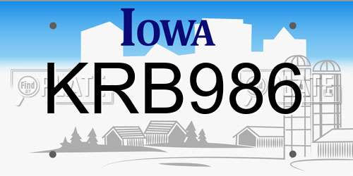 KRB986 Iowa License Plate