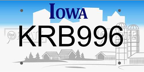 KRB996 Iowa License Plate