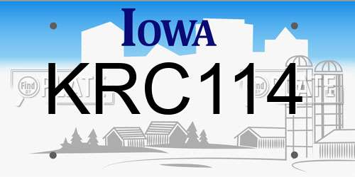 KRC114 Iowa License Plate