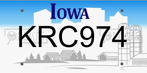 KRC974 Iowa License Plate