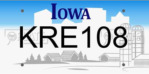 KRE108 Iowa License Plate