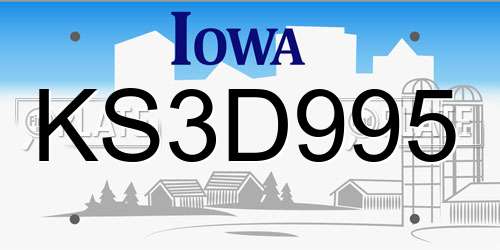 KS3D995 Iowa License Plate