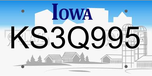 KS3Q995 Iowa License Plate