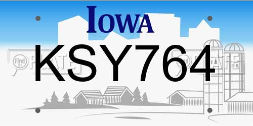 KSY764 Iowa License Plate