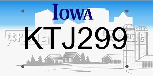 KTJ299 Iowa License Plate