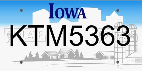 KTM5363 Iowa License Plate