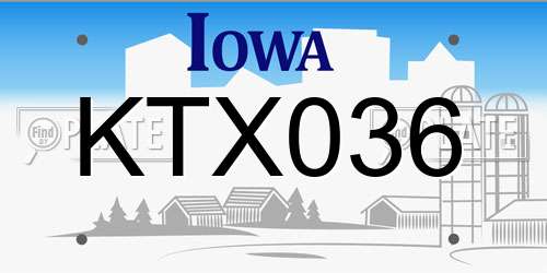 KTX036 Iowa License Plate